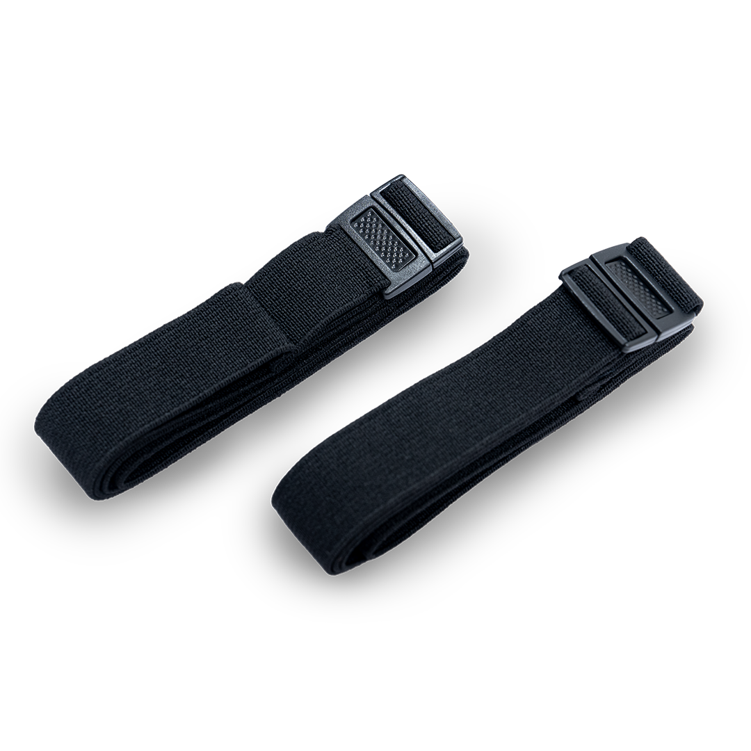 Pair of elastic sleeping pad attachment straps with clip buckles for securing the Outdoor Vitals StormLoft Down TopQuilt.