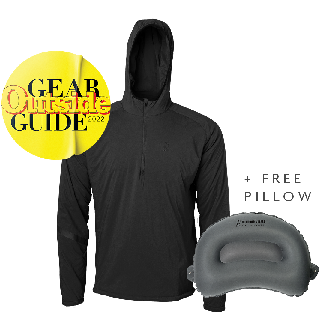 Ventus Active hoodie with an Outside Gear Guide award badge and a free pillow