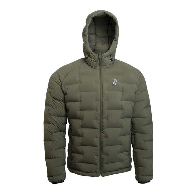 Outdoor Vitals Vantage Alpine Down Jacket – front view with hood, lightweight alpine insulation for backpacking