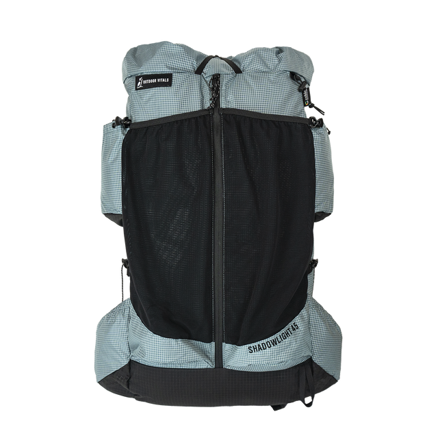Rear view of the Shadowlight Ultralight Backpack featuring a mesh storage pocket