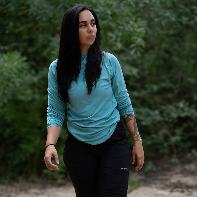 Woman wearing ultralight sun hoodie