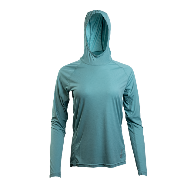 Ultralight synthetic hoodie with a hood, displaying true flat-lock seams and a minimal clean collar.