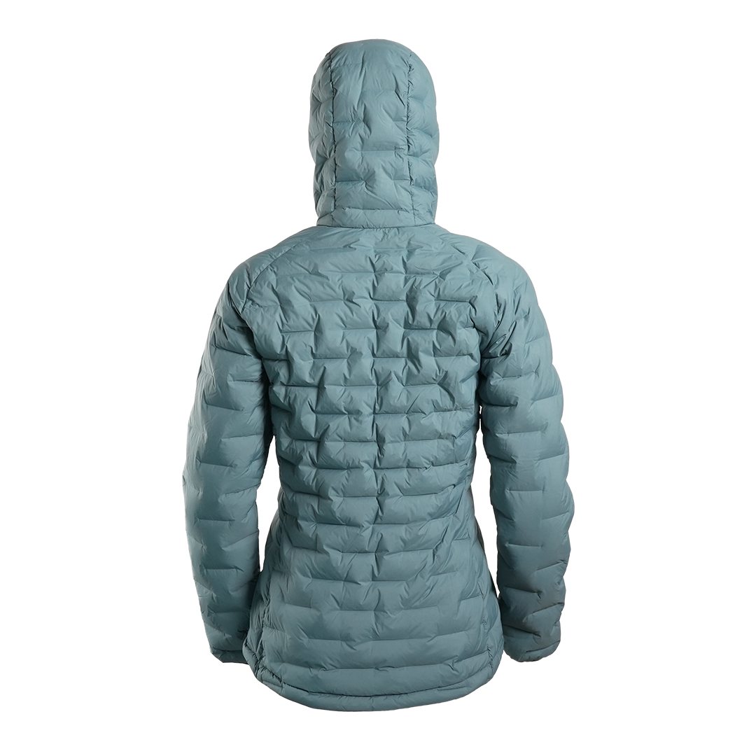 Outdoor Vitals Women’s Zulu Down Jacket – back view showing lightweight 900-fill down insulation and contoured fit.