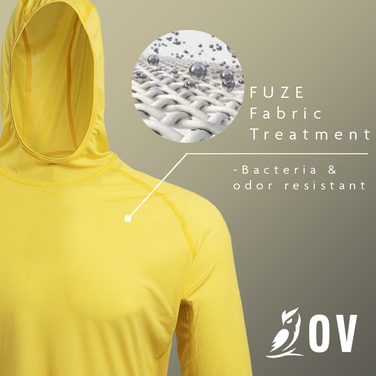 Yellow - graphic showing antibacterial treatment on synthetic sun hoodie all-groups