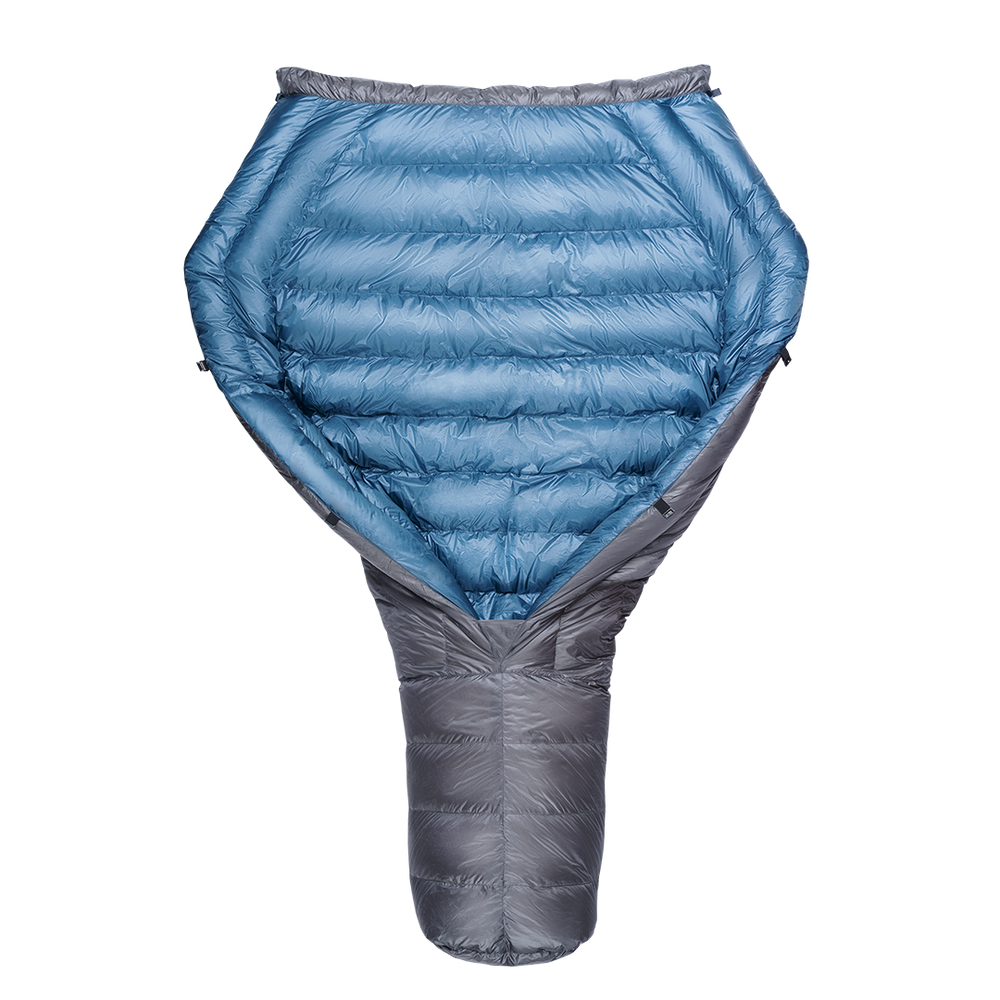 A StormLoft Down TopQuilt, designed for use as a backpacking top quilt to insulate against cold drafts.