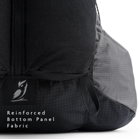 Close-up of the Shadowlight 60 backpack’s bottom panel, showing durable reinforced fabric with Outdoor Vitals logo.