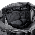 Interior view of the Shadowlight 60 backpack showing hydration bladder sleeve and clip for hydration system compatibility.