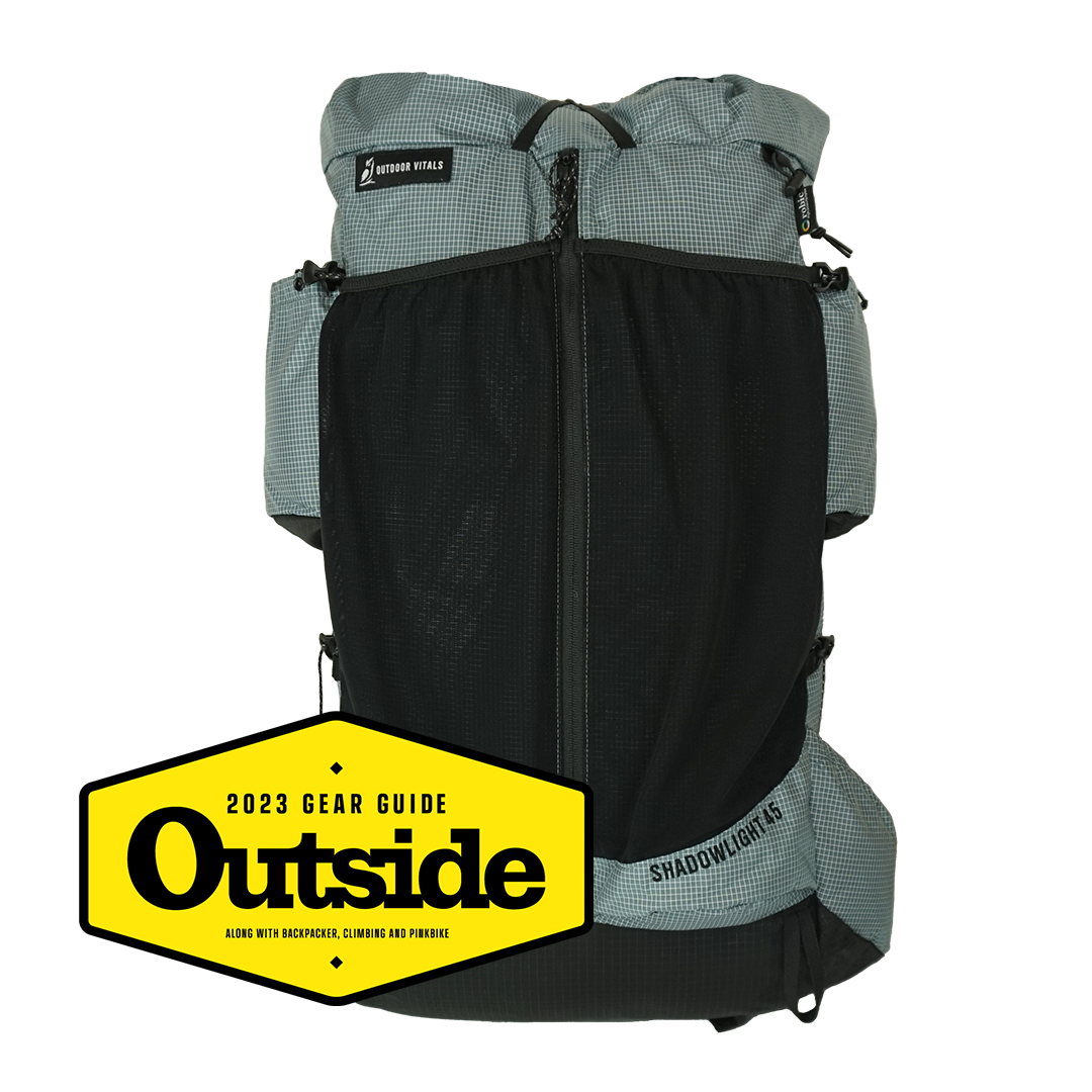 Shadowlight Carbon 60 backpack with a visible brand logo on a plain background with an Outside Gear Guide award badge.