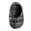 Front view of gray Outdoor Vitals down insulated ultralight balaclava.