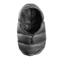 Front view of gray Outdoor Vitals down insulated ultralight balaclava.