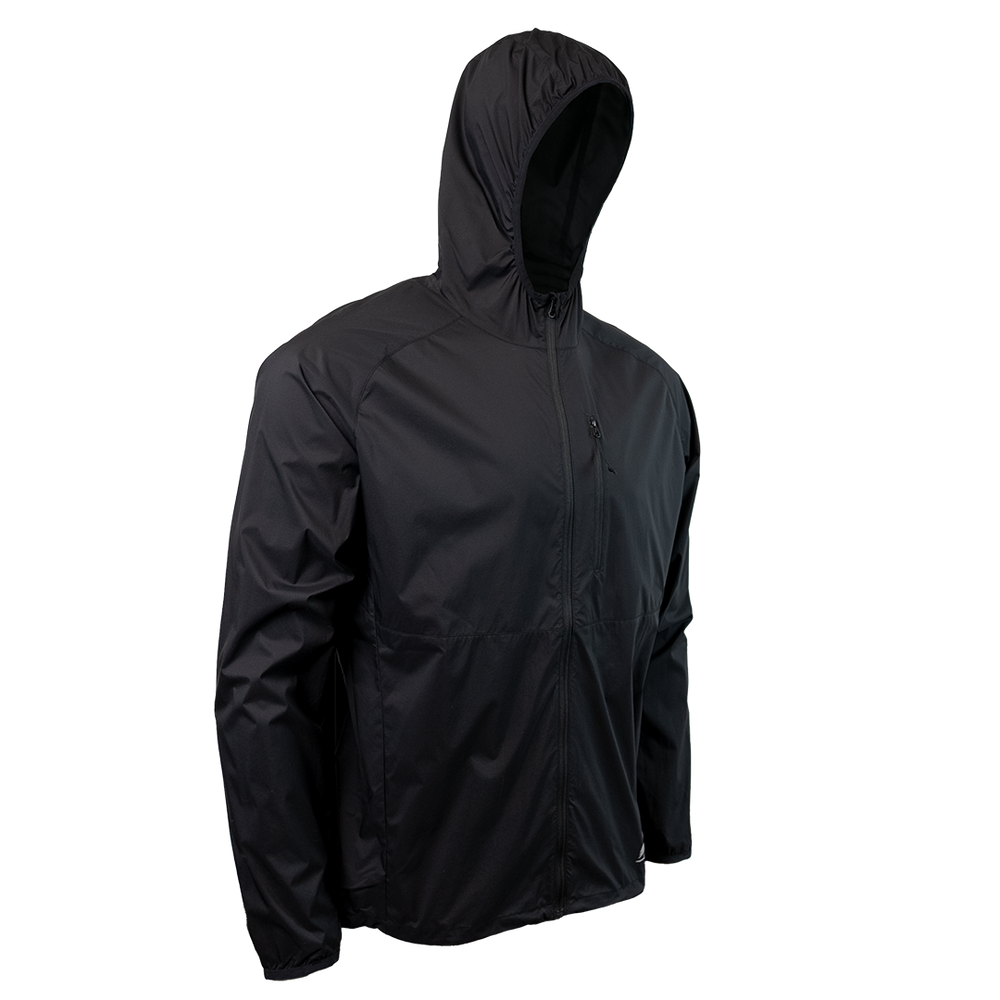 45 degree front right side view of windbreaker jacket for backpacking