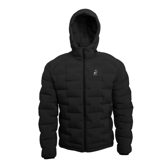 Outdoor Vitals Vantage Alpine Down Jacket – front view with hood up, ultralight 850 fill down insulation