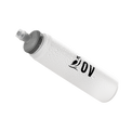 Angled product view of the Outdoor Vitals logo-branded soft flask with condensation droplets, high-lighting the screw cap and bite valve for the Skyline 30 Fastpack hydration system.