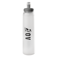 Full view of the Outdoor Vitals branded HydraPak soft flask designed for the Skyline 30 Fastpack shoulder harness pockets, featuring a bite valve top.