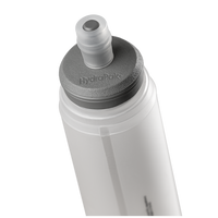 Close-up view of the HydraPak soft flask included with the Outdoor Vitals Skyline 30 Fastpack, showing the bite valve nozzle and textured twist cap.