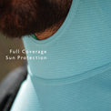 Turquoise - close view of high neck on altitude sun hoodie