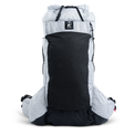 Front view of ultralight backpack with large stretch front pocket and roll-top closure.