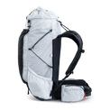 Right side view of ultralight backpack showing compression system and side pocket design.