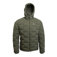 Outdoor Vitals Vantage Alpine Down Jacket – front view with hood, lightweight alpine insulation for backpacking