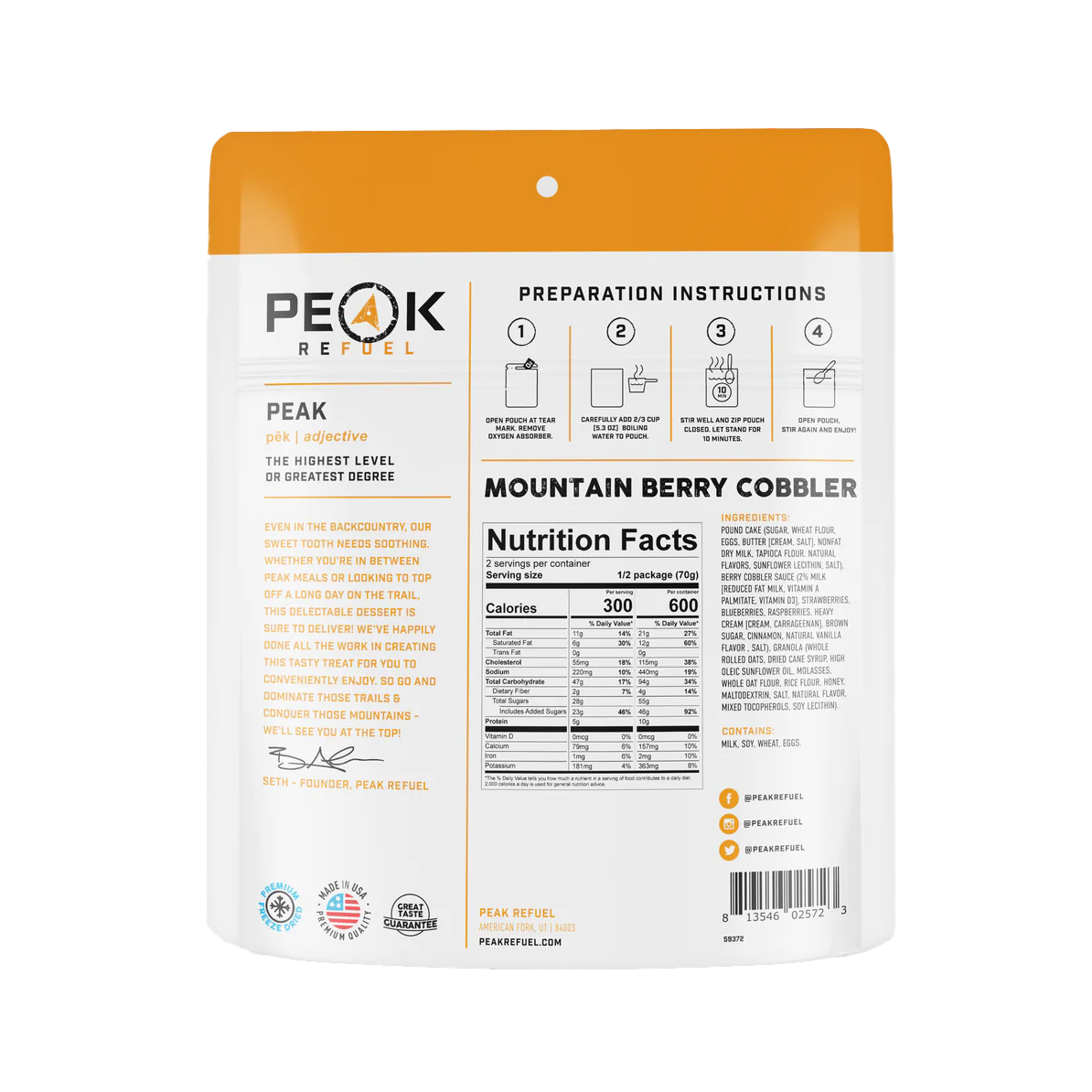 Peak Refuel Premium Freeze Dried Cobbler
