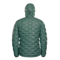 Rear view of a Outdoor Vitals insulated hooded jacket, featuring quilted baffles