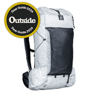 Angled view of CS40 backpack with a visible brand logo on a plain background with an Outside Gear Guide award badge.