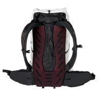 Back panel studio view of the Outdoor Vitals CS40 Ultra Backpack displaying padded shoulder straps, ventilated back padding, and an ergonomic hip belt.