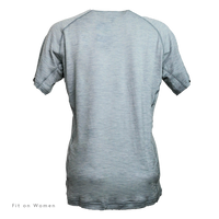 Rear view of Outdoor Vitals Tern Ultralight Merino Wool Tee fit on women