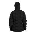 A black hooded puffer jacket shown from the back, photographed on a clean white background.
