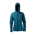 front view of women's full zip hooded jacket for backpacking