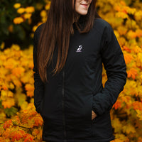 Woman wearing hooded jacket