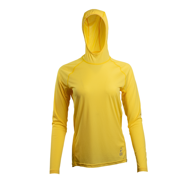 Ultralight synthetic hoodie with a hood, displaying true flat-lock seams and a minimal clean collar.