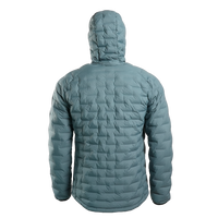 Back view of Outdoor Vitals Zulu Down Jacket showing quilted baffle pattern and lightweight insulated hood.