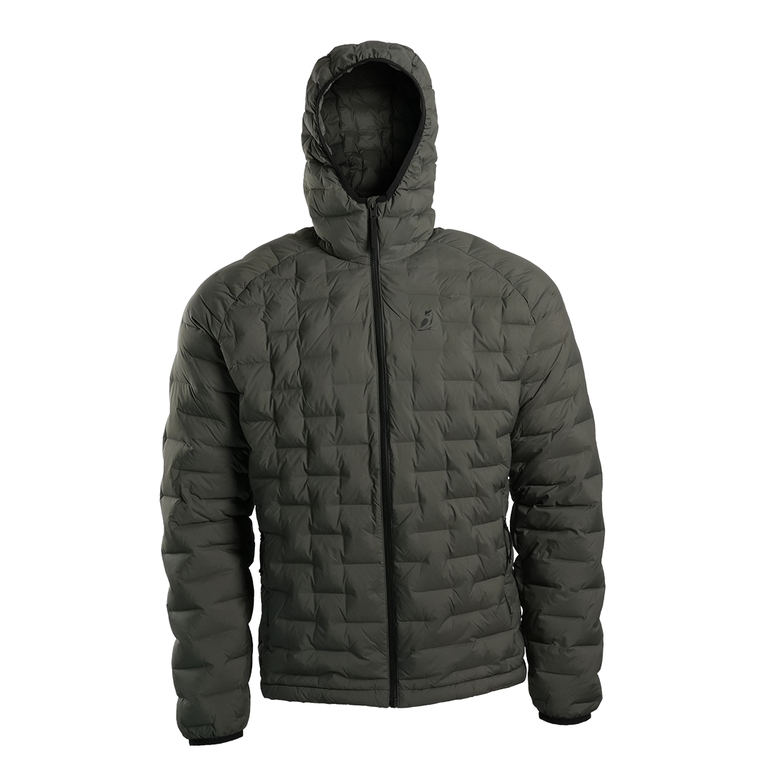 Front view of Outdoor Vitals Zulu Down Jacket featuring performance baffling and technical alpine-ready warmth.