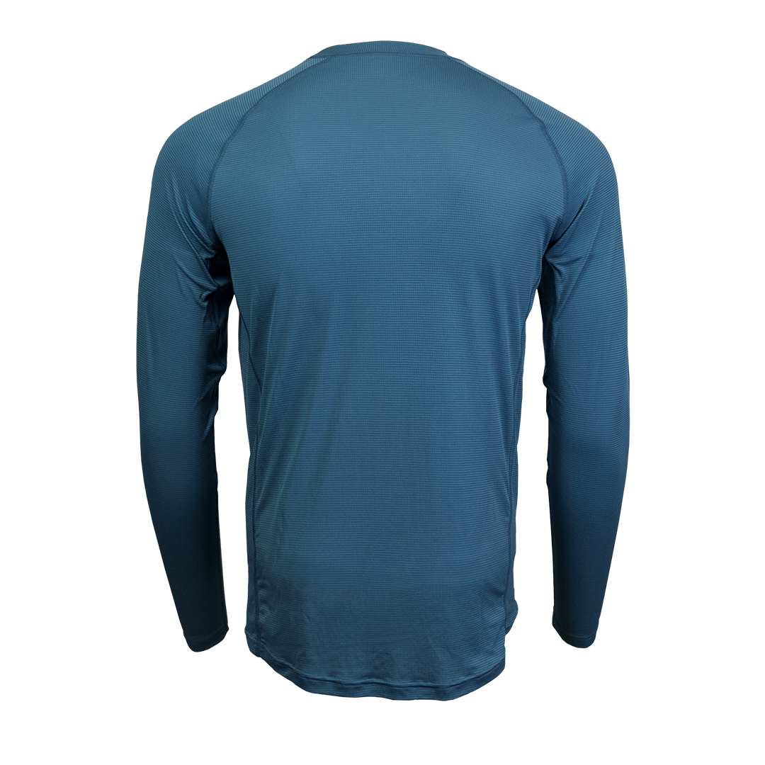 Long-sleeve athletic shirt on a white background back view