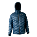 Front view of a Outdoor Vitals insulated hooded jacket, featuring quilted baffles and a full-length zipper.