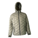Front view of a Outdoor Vitals insulated hooded jacket, featuring quilted baffles and a full-length zipper.
