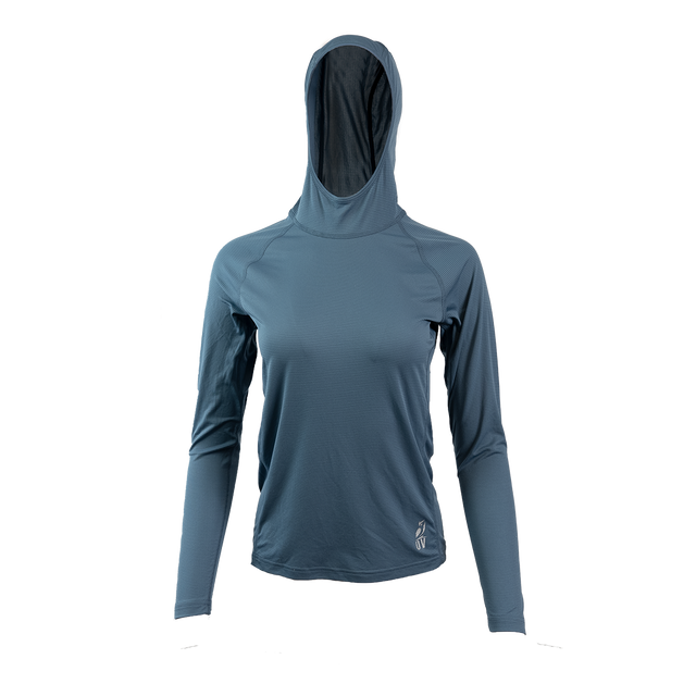 Ultralight synthetic hoodie with a hood, displaying true flat-lock seams and a minimal clean collar.