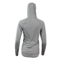 Ultralight synthetic hoodie, displaying true flat-lock seams and a minimal clean collar. Back view